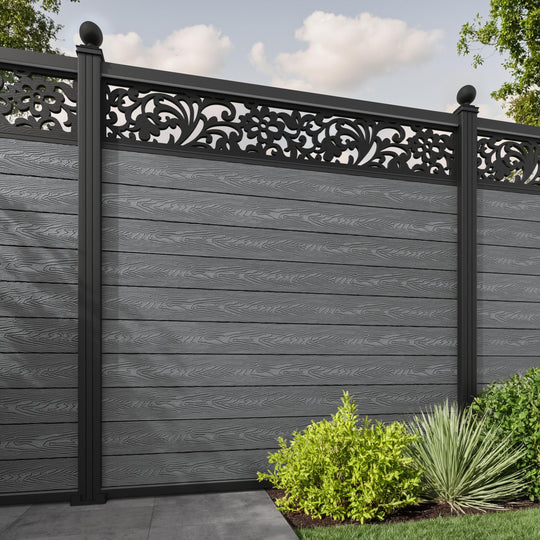 Classic Eden Fence Panel - Mid Grey - with our aluminium posts