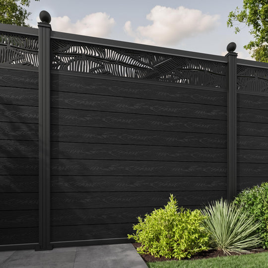 Classic Feather Fence Panel - Black - with our aluminium posts