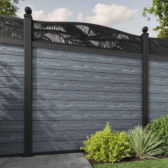 Classic Feather Curved Top Fence Panel - Anthracite - with our aluminium posts