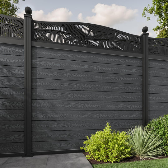 Classic Feather Curved Top Fence Panel - Dark Grey - with our aluminium posts
