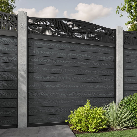 Classic Feather Curved Top Fence Panel - Dark Grey - for existing concrete posts