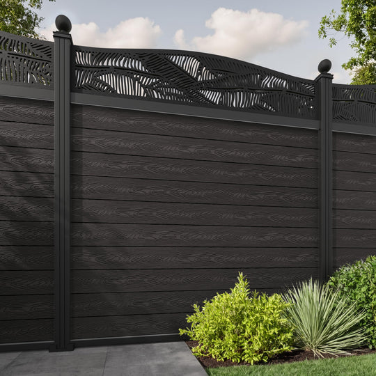 Classic Feather Curved Top Fence Panel - Dark Oak - with our aluminium posts