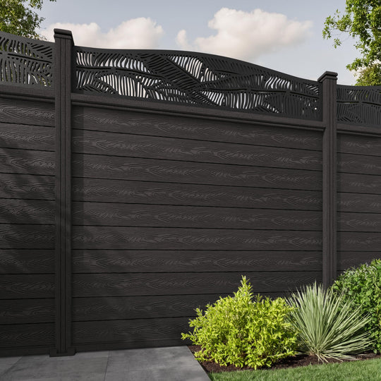 Classic Feather Curved Top Fence Panel - Dark Oak - with our composite posts