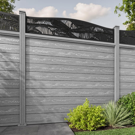Classic Feather Curved Top Fence Panel - Light Grey - with our composite posts