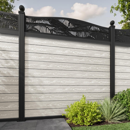 Classic Feather Curved Top Fence Panel - Light Stone - with our aluminium posts