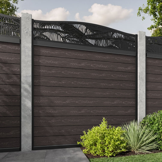 Classic Feather Curved Top Fence Panel - Mid Brown - for existing concrete posts