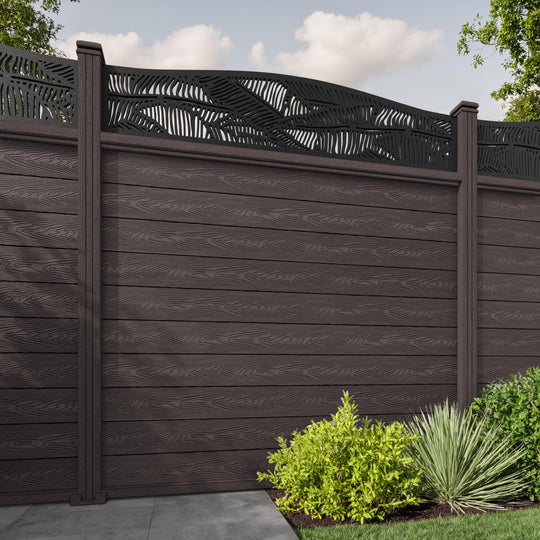 Classic Feather Curved Top Fence Panel - Mid Brown - with our composite posts