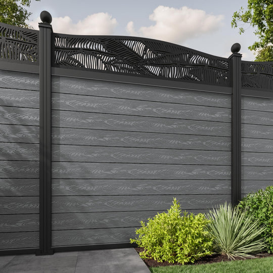 Classic Feather Curved Top Fence Panel - Mid Grey - with our aluminium posts
