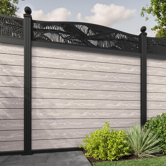 Classic Feather Curved Top Fence Panel - Mid Stone - with our aluminium posts