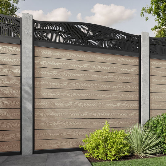 Classic Feather Curved Top Fence Panel - Light Oak - for existing concrete posts