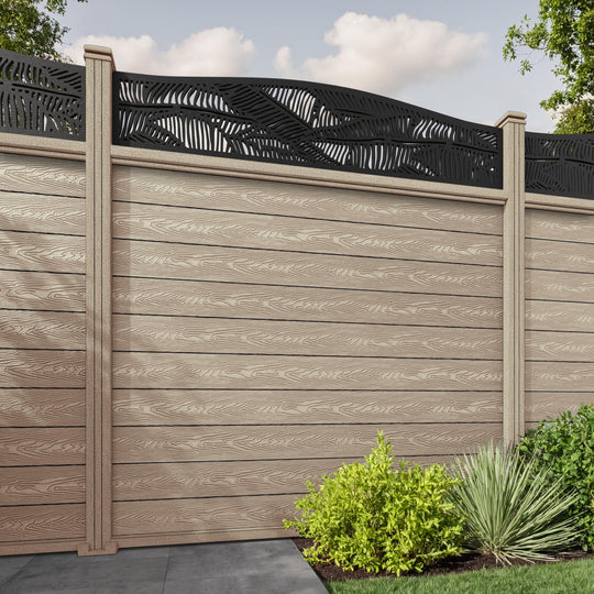 Classic Feather Curved Top Fence Panel - Light Oak - with our composite posts