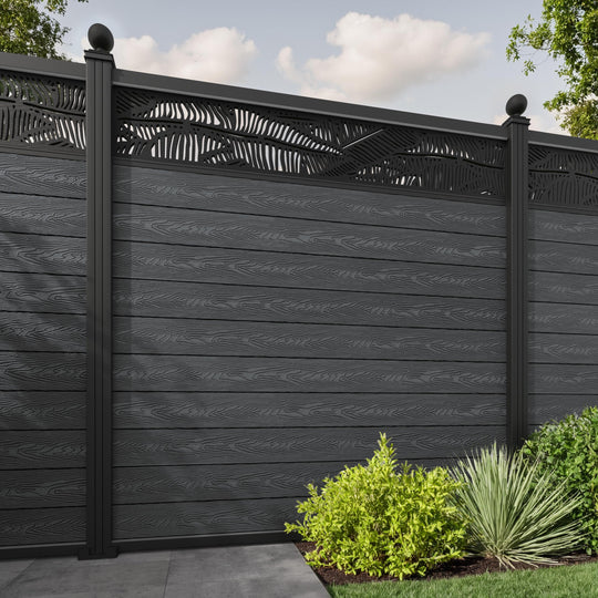 Classic Feather Fence Panel - Dark Grey - with our aluminium posts