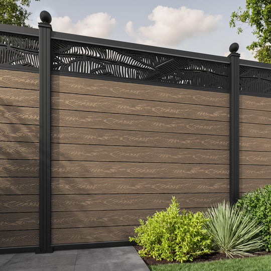 Classic Feather Fence Panel - Teak - with our aluminium posts