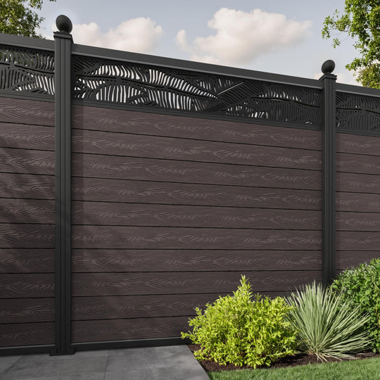 Classic Feather Fence Panel - Mid Brown - with our aluminium posts