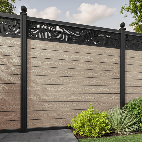 Classic Feather Fence Panel - Light Oak - with our aluminium posts