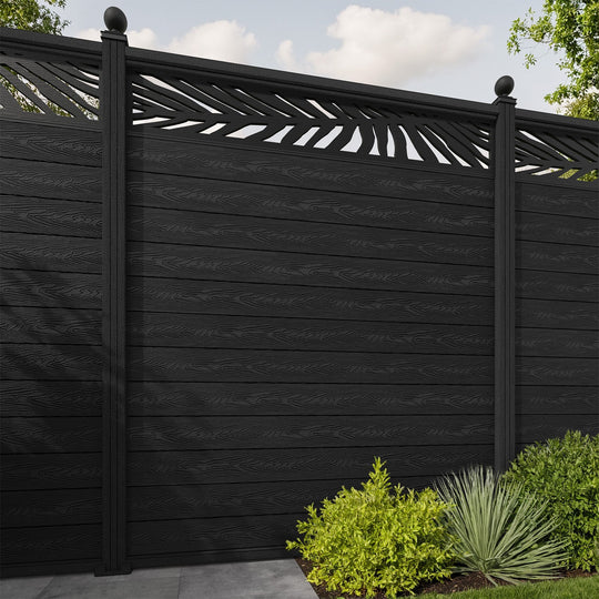 Classic Palm Fence Panel - Black - with our composite posts