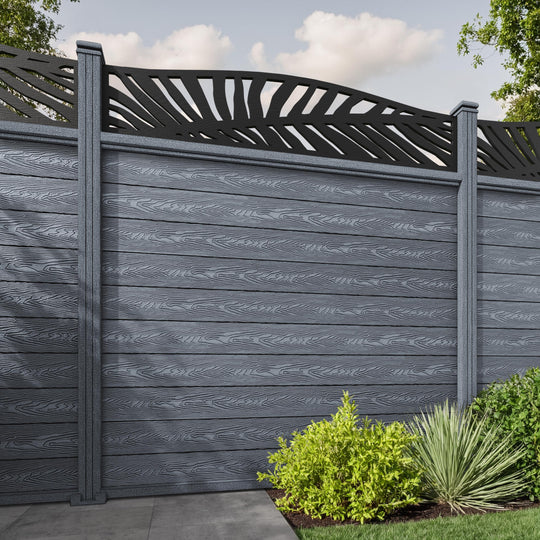 Classic Palm Curved Top Fence Panel - Anthracite - with our composite posts
