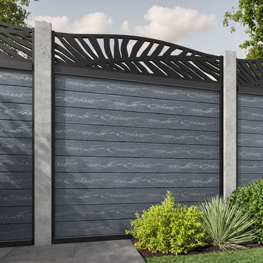 Classic Palm Curved Top Fence Panel - Anthracite - for existing concrete posts