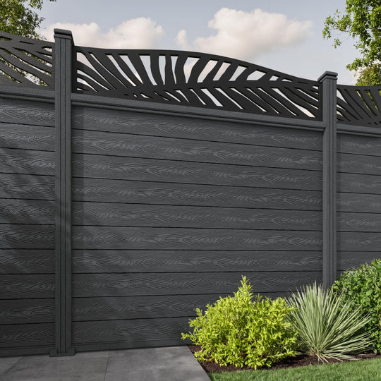 Classic Palm Curved Top Fence Panel - Dark Grey - with our composite posts