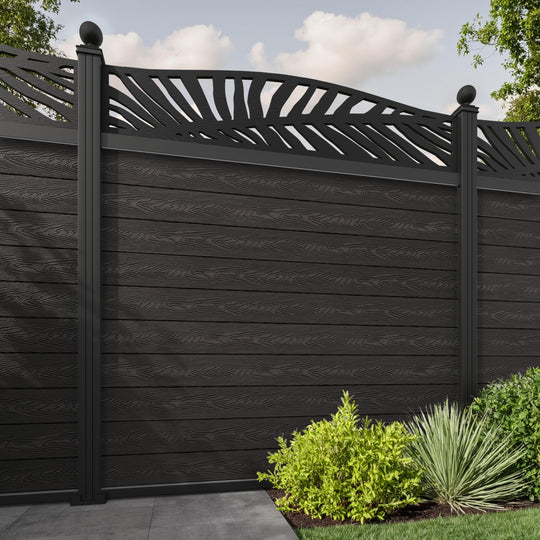Classic Palm Curved Top Fence Panel - Dark Oak - with our aluminium posts