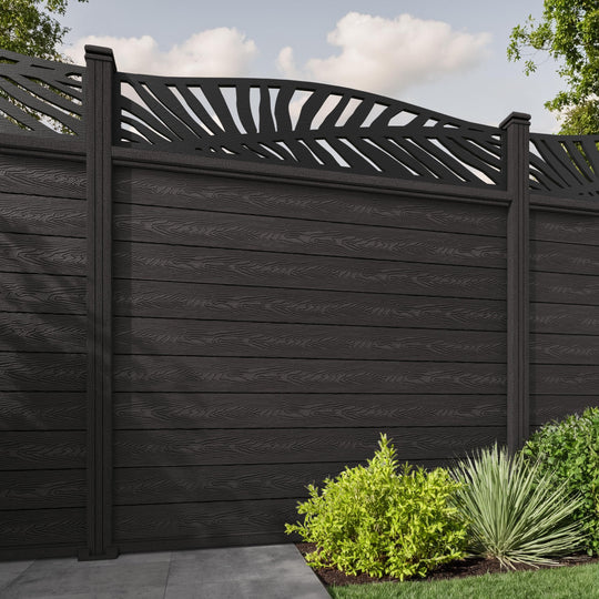 Classic Palm Curved Top Fence Panel - Dark Oak - with our composite posts