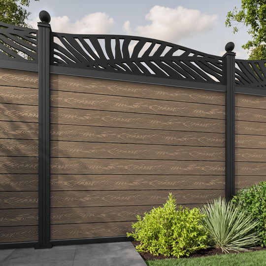 Classic Palm Curved Top Fence Panel - Teak - with our aluminium posts