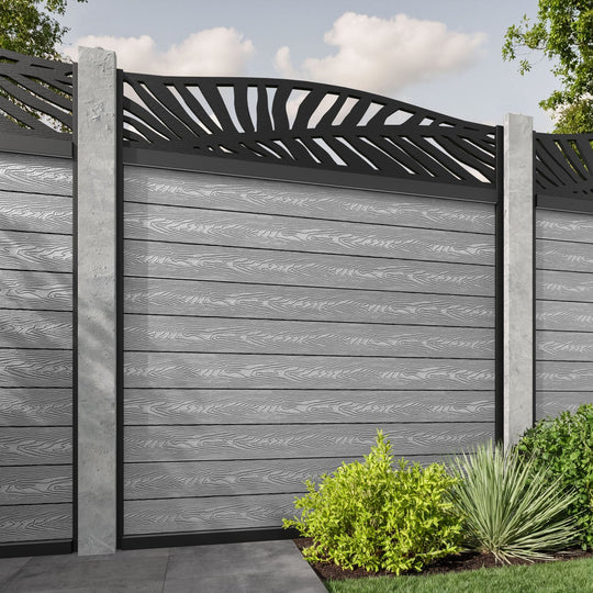 Classic Palm Curved Top Fence Panel - Light Grey - for existing concrete posts
