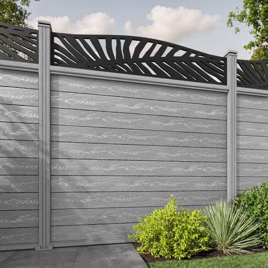 Classic Palm Curved Top Fence Panel - Light Grey - with our composite posts