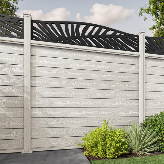 Classic Palm Curved Top Fence Panel - Light Stone - with our composite posts