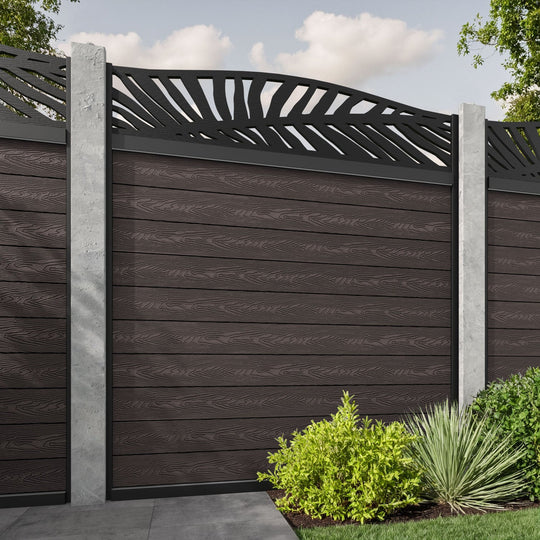 Classic Palm Curved Top Fence Panel - Mid Brown - for existing concrete posts