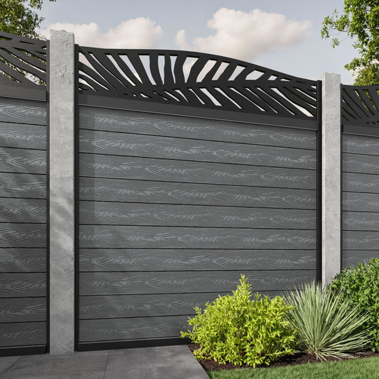 Classic Palm Curved Top Fence Panel - Mid Grey - for existing concrete posts