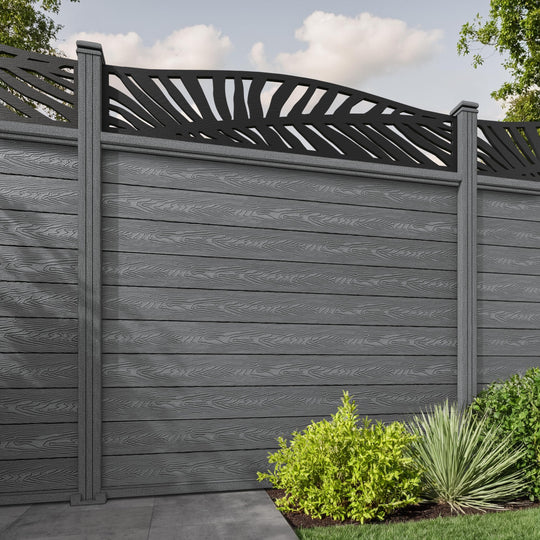 Classic Palm Curved Top Fence Panel - Mid Grey - with our composite posts