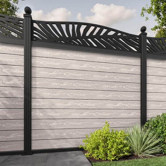 Classic Palm Curved Top Fence Panel - Mid Stone - with our aluminium posts