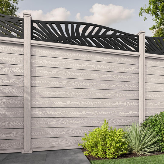 Classic Palm Curved Top Fence Panel - Mid Stone - with our composite posts