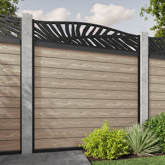 Classic Palm Curved Top Fence Panel - Light Oak - for existing concrete posts