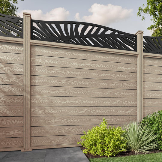 Classic Palm Curved Top Fence Panel - Light Oak - with our composite posts