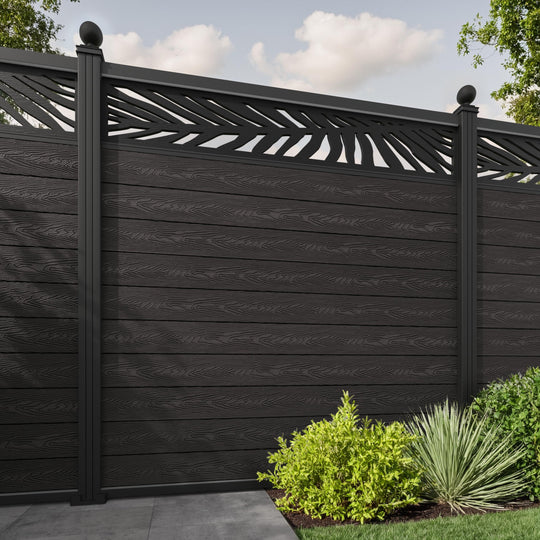 Classic Palm Fence Panel - Dark Oak - with our aluminium posts