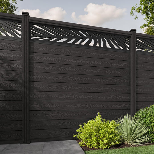 Classic Palm Fence Panel - Dark Oak - with our composite posts