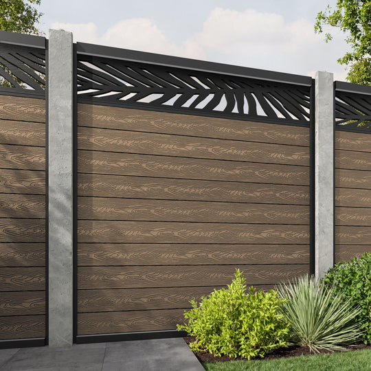 Classic Palm Fence Panel - Teak - for existing concrete posts