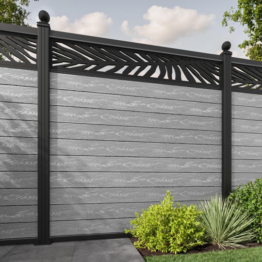 Classic Palm Fence Panel - Light Grey - with our aluminium posts