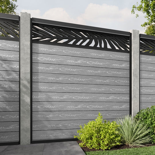 Classic Palm Fence Panel - Light Grey - for existing concrete posts