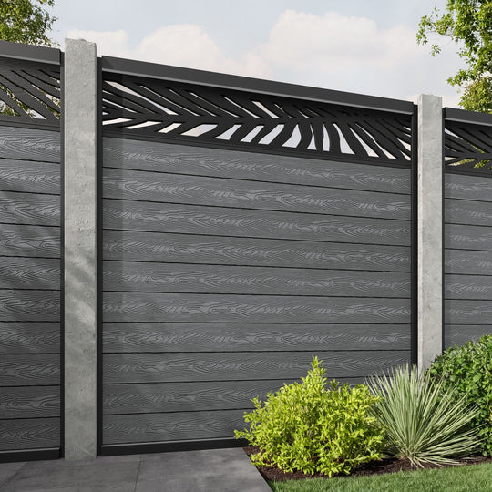 Classic Palm Fence Panel - Mid Grey - for existing concrete posts