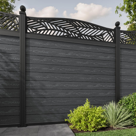 Classic Habitat Curved Top Fence Panel - Dark Grey - with our aluminium posts