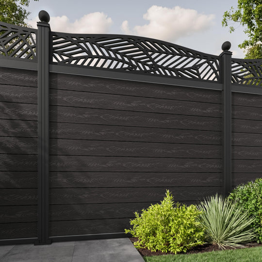 Classic Habitat Curved Top Fence Panel - Dark Oak - with our aluminium posts