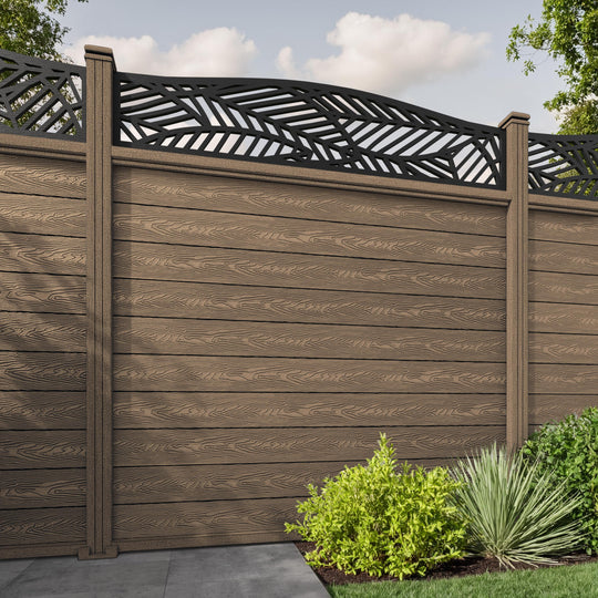 Classic Habitat Curved Top Fence Panel - Teak - with our composite posts