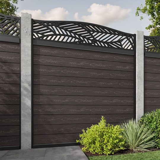 Classic Habitat Curved Top Fence Panel - Mid Brown - for existing concrete posts