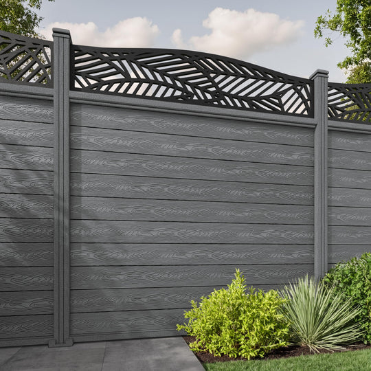 Classic Habitat Curved Top Fence Panel - Mid Grey - with our composite posts
