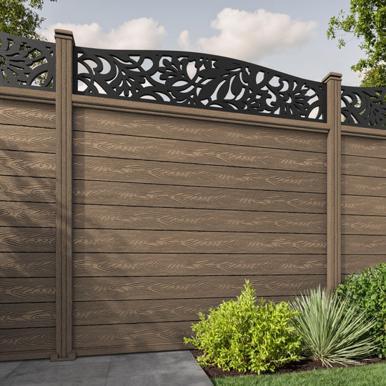 Classic Heritage Curved Top Fence Panel - Teak - with our composite posts