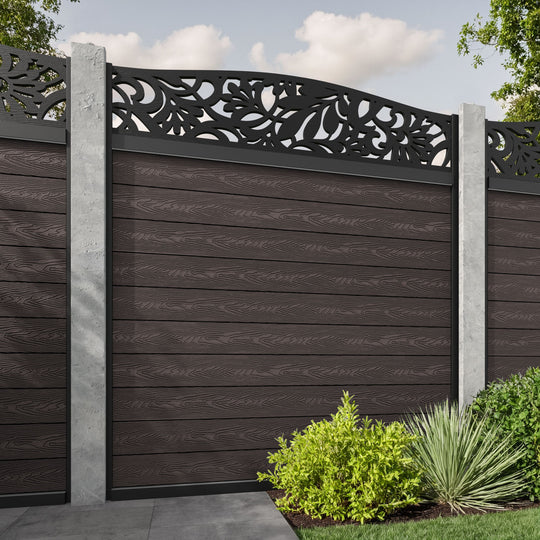 Classic Heritage Curved Top Fence Panel - Mid Brown - for existing concrete posts