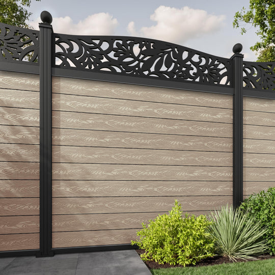 Classic Heritage Curved Top Fence Panel - Light Oak - with our aluminium posts